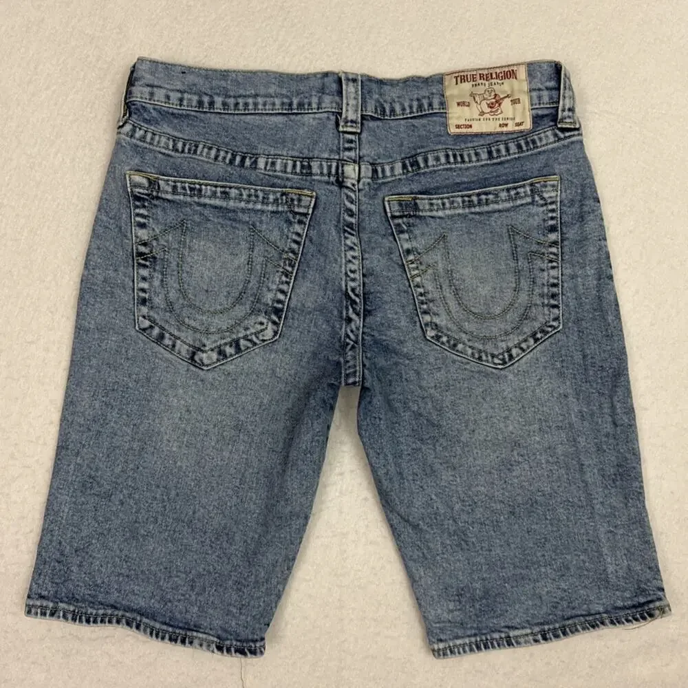 True Religion Ricky Denim Shorts Mens 32 Light Wash Stretch Relaxed Straight